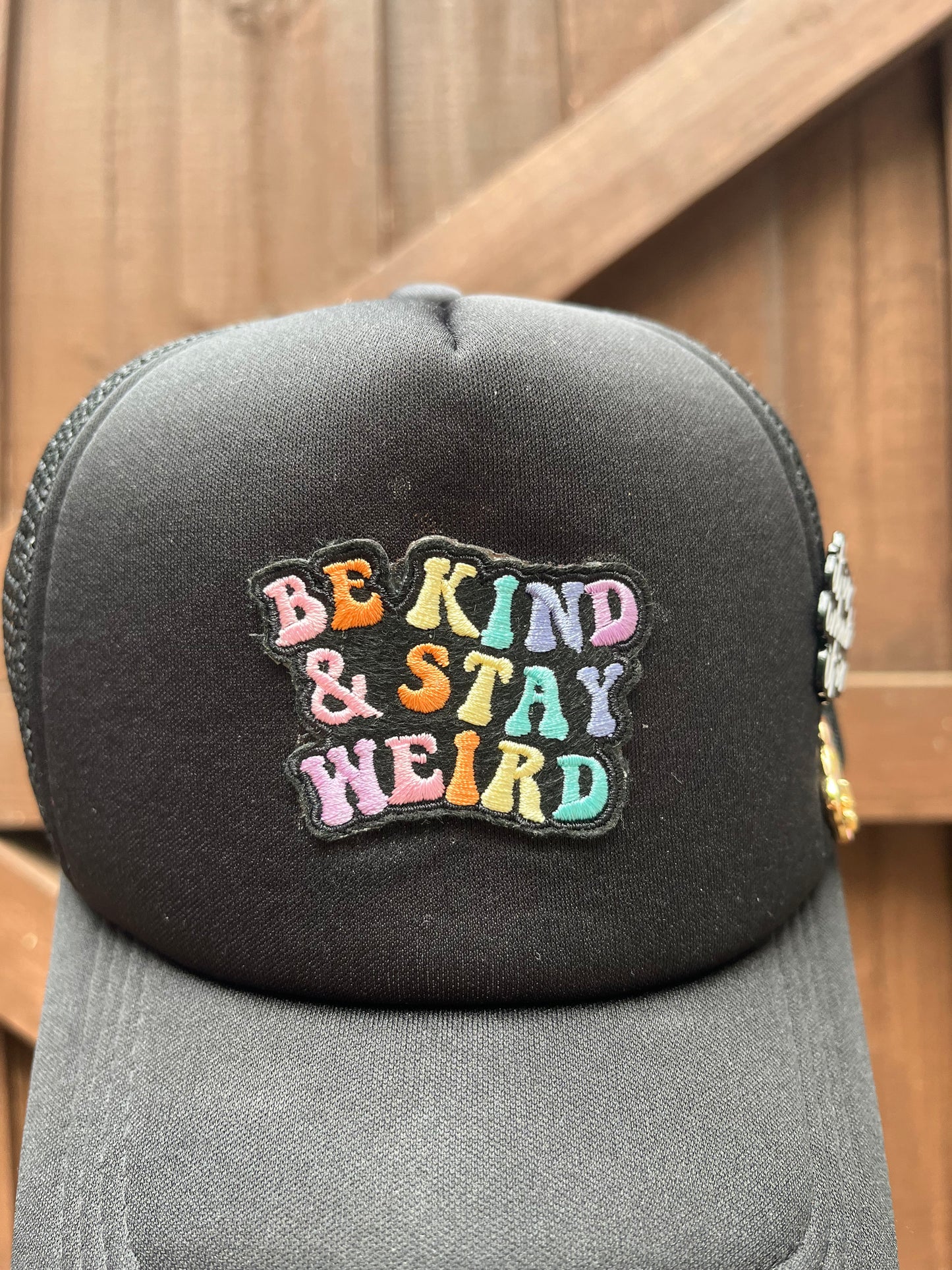 "be kind & stay weird" trucker hat